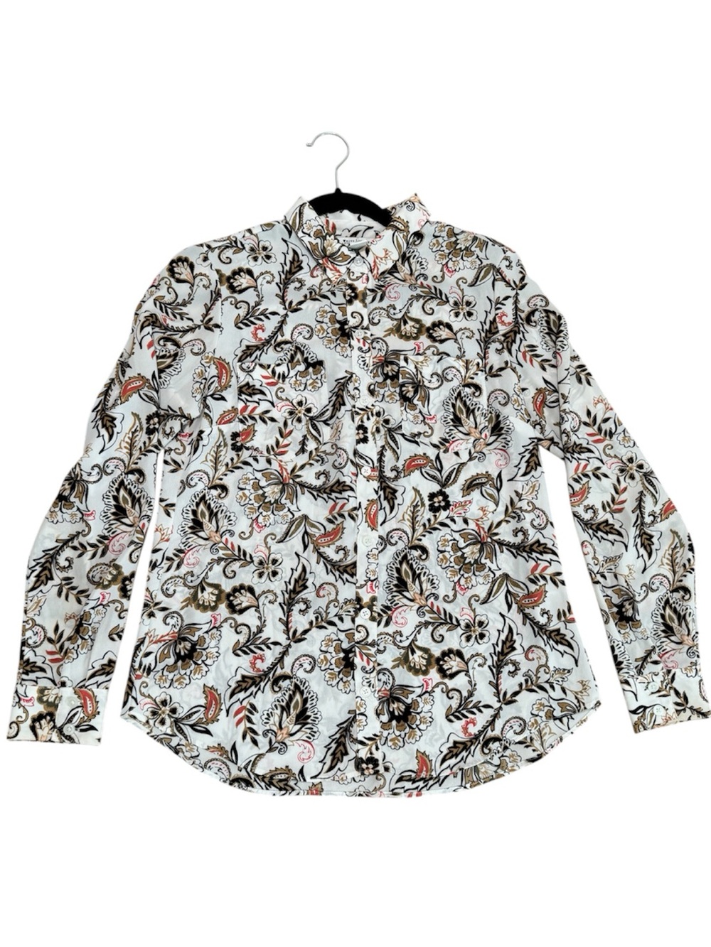 White House Black Market White Orange Floral Paisley Button-Down Shirt Small